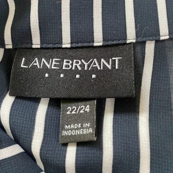 Lane Bryant Womens Navy/White Striped Button-Up Tunic Collared Size 22/24 Sheer - Picture 3 of 11